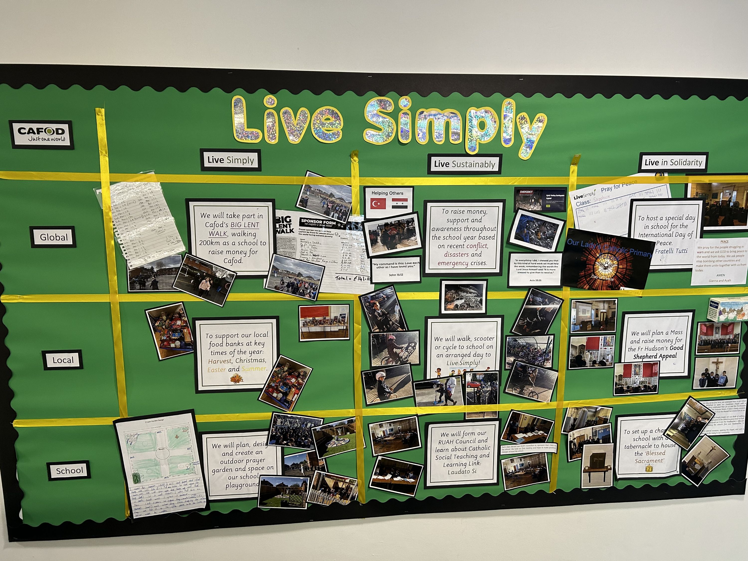 Live Simply School display board